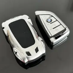 Alternative view of 1x für BMW Funkschlüssel Schutz Hülle in ALU Case Cover Sportwagen silber matt STABIL