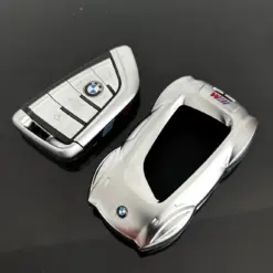 1x für BMW Funkschlüssel Schutz Hülle in ALU Case Cover Sportwagen silber matt STABIL – Bild 5