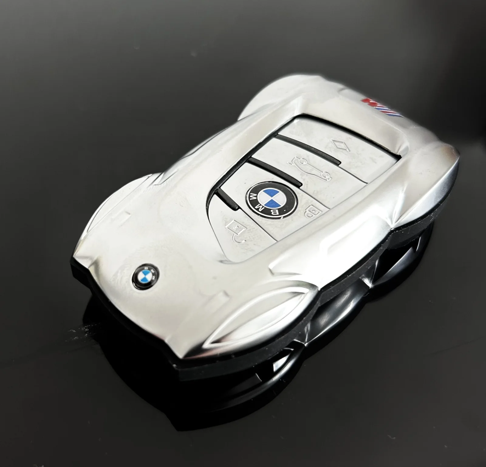 1x für BMW Funkschlüssel Schutz Hülle in ALU Case Cover Sportwagen silber matt STABIL – Bild 7