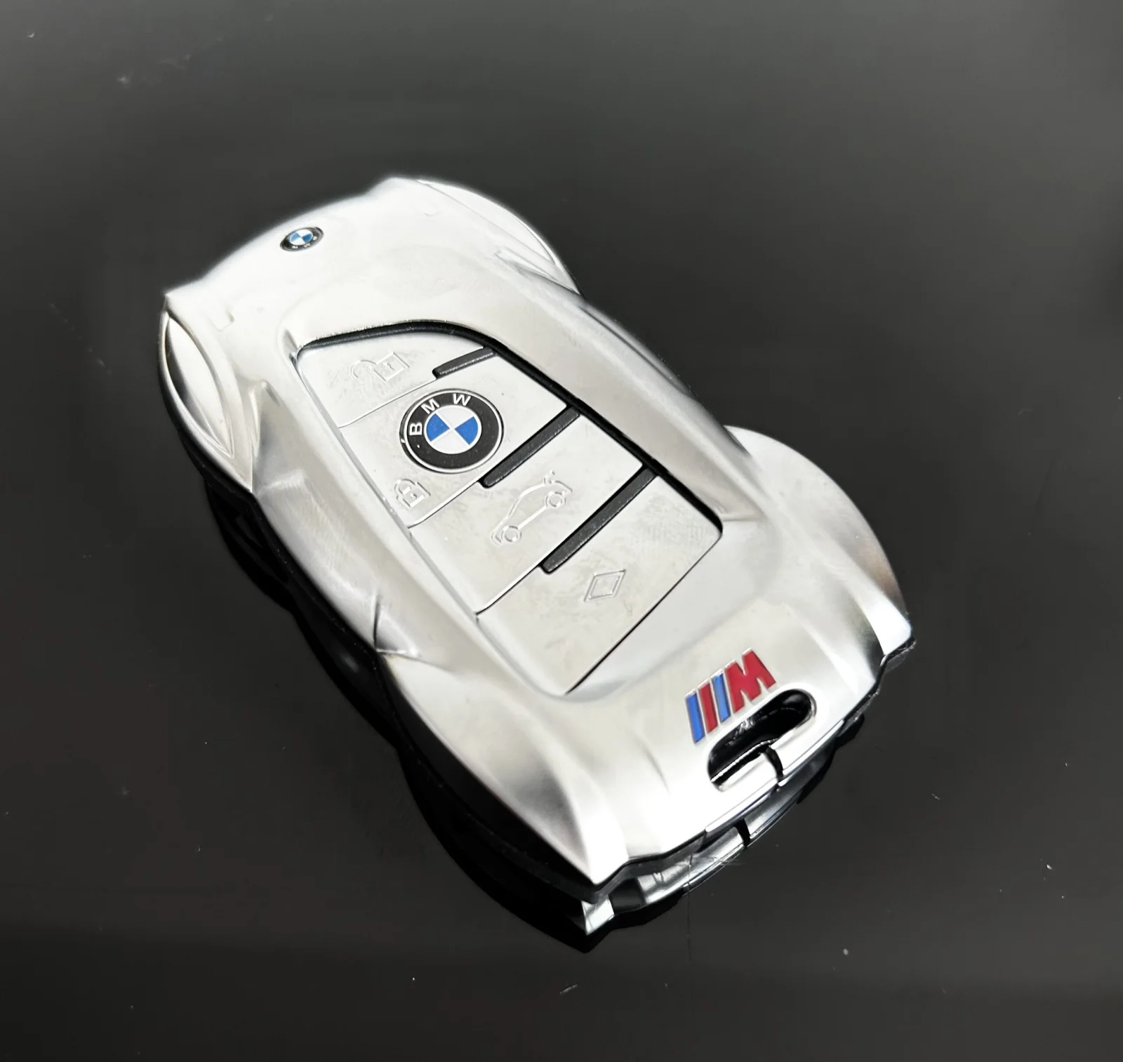 1x für BMW Funkschlüssel Schutz Hülle in ALU Case Cover Sportwagen silber matt STABIL – Bild 8