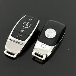 1x für MERCEDES Funkschlüssel AMG in METALL Chrom schwarz Gehäuse Autoschlüssel Fahrzeugschlüssel Schlüssel Fernbedienung