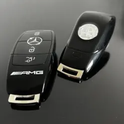 1x für MERCEDES Funkschlüssel AMG in METALL schwarz glänzend Gehäuse Autoschlüssel Fahrzeugschlüssel Schlüssel Fernbedienung