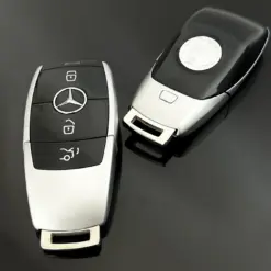 1x für MERCEDES Funkschlüssel AMG in METALL silber/schwarz Gehäuse Autoschlüssel Fahrzeugschlüssel Schlüssel Fernbedienung