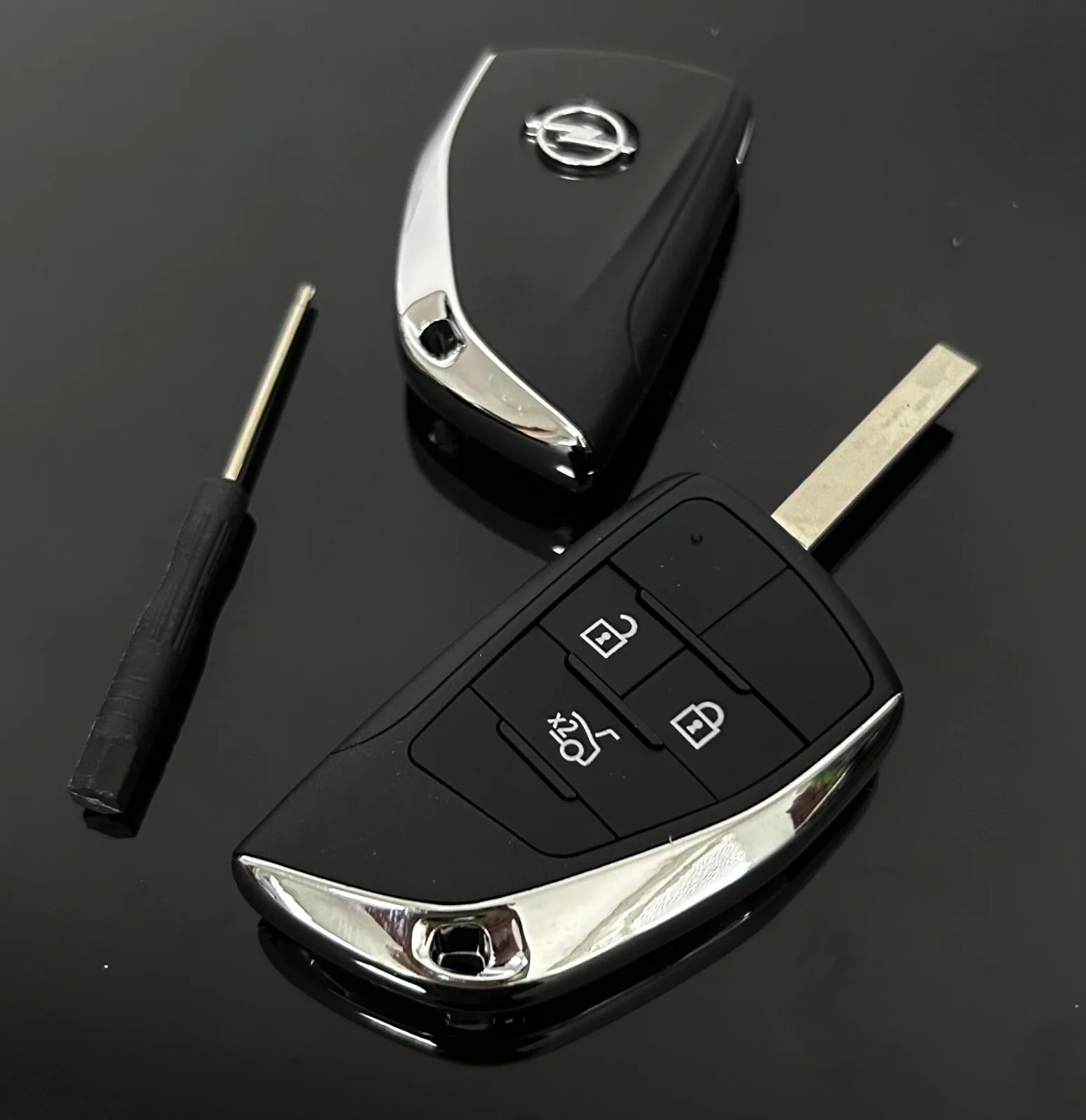 1x für OPEL 3 Tasten Schlüsselgehäuse UMBAU SET + Emblem/Logo Vectra Zafira Signum Corsa Merida Mokka Adam Astra Combo – Bild 2