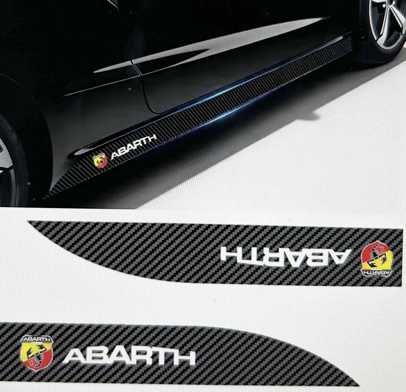 2x für Abarth Seitenschweller Einstieg Aufkleber Kohlefaser- Design für Fiat Punto Abarth 500 Stilo Ducato Palio Bravo Doblo – Bild 7