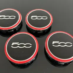 4x FIAT 500 schwarz/rot 56/50mm Radkappe Raddeckel Felgenabdeckung Kappen Nabenabdeckung für Alufelgen