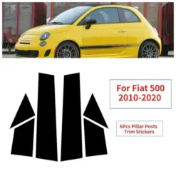 6er SET glänzend Schwarz Auto Fenster Blende Tür A B C Säule ABARTH FIAT 500 Abdeckung Leisten Schutz