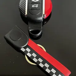 für MINI 2 teilig Schlüssel Anhänger Schlüsselband Copper CARBON/ROT Schlüsselring  F56 F55 F54 F60 Cabrio F57