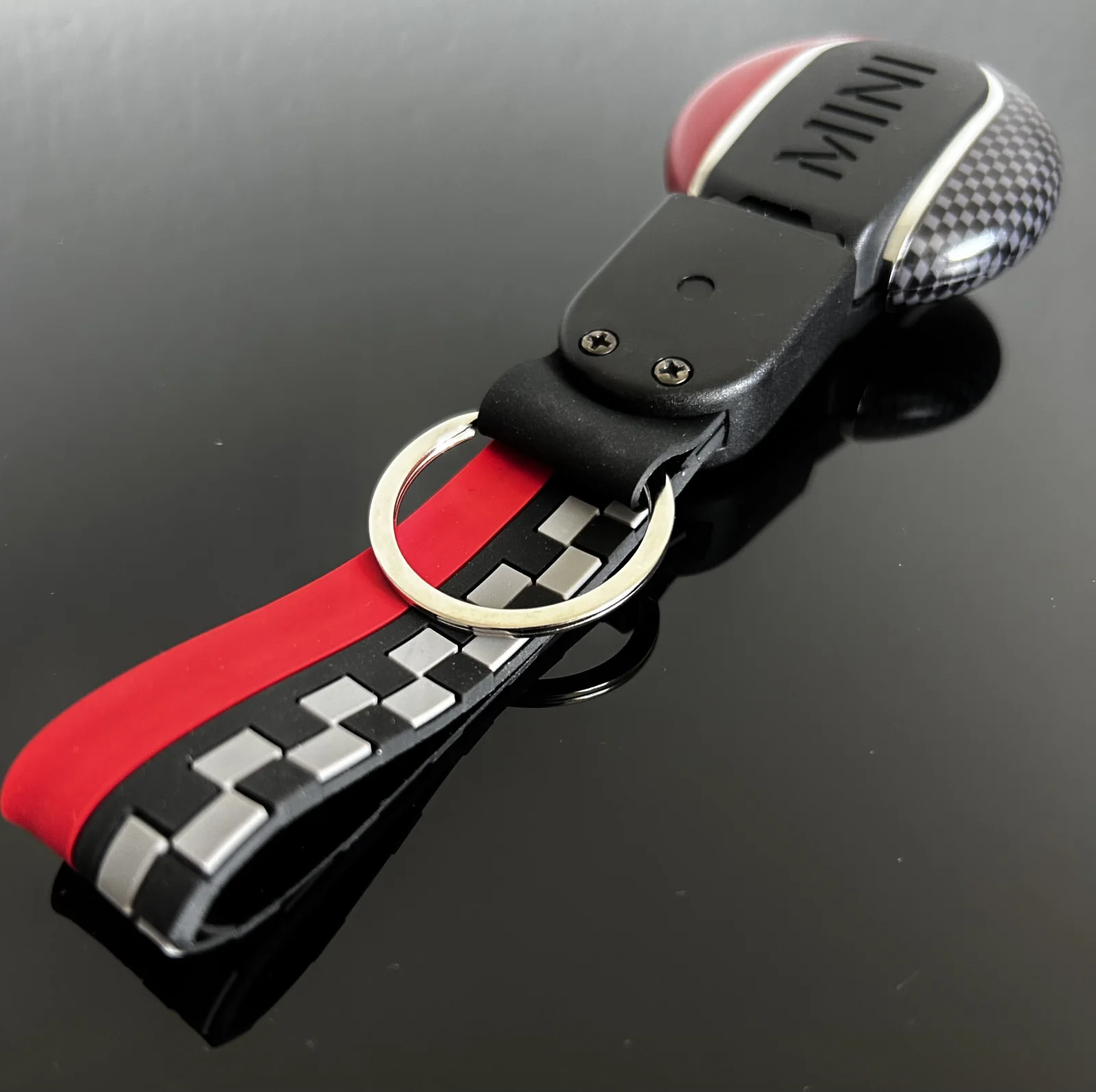 für MINI 2 teilig Schlüssel Anhänger Schlüsselband Copper CARBON/ROT Schlüsselring F56 F55 F54 F60 Cabrio F57 – Bild 4